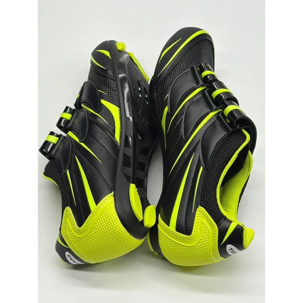 Tiebao Road Cycling Shoes‎ Mens 9 Black Neon Yellow 3-Bolt Cleat Compatible